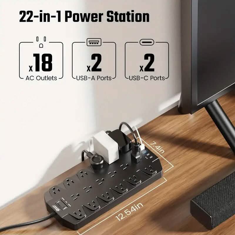 Superdanny 18 AC Outlets Surge Protector Power Strip with 2 USB C and 2 USB A Ports