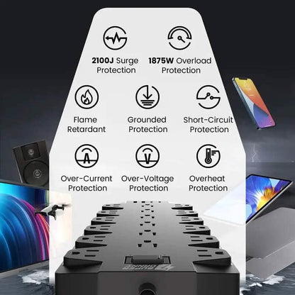 Superdanny 18 AC Outlets Surge Protector Power Strip with 2 USB C and 2 USB A Ports