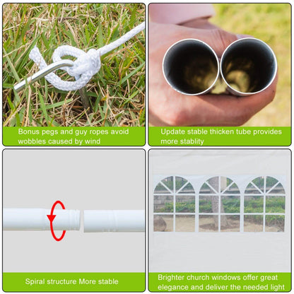 SUPERHOMUSE 3 x 3m Three Sides Waterproof Tent with Spiral Tubes White