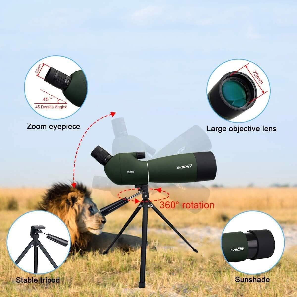 SVBONY SV28 25-75x70 Spotting Scopes with Tripod (Refurbished)
