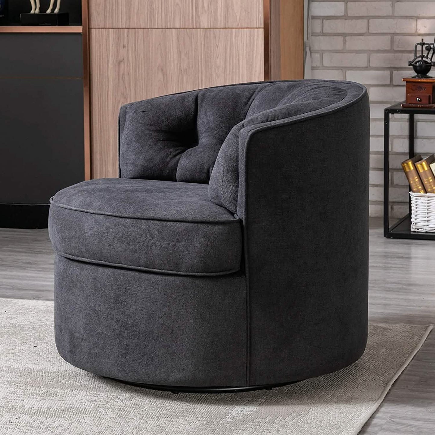 Swivel Accent Linen Fabric Bucket Reading Chair
