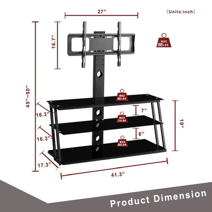 Swivel Floor TV Stand with Angle and Height Adjustable Tempered Glass TV Stand