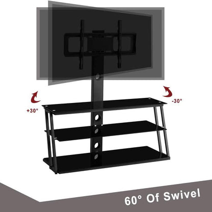 Swivel Floor TV Stand with Angle and Height Adjustable Tempered Glass TV Stand