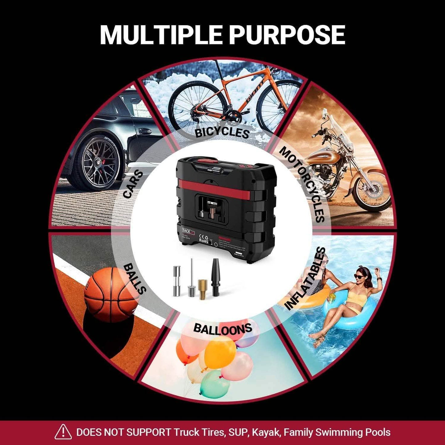 TACKLIFE Car Tire Inflator 12V DC Portable Air Compressor with 3 LED Lights