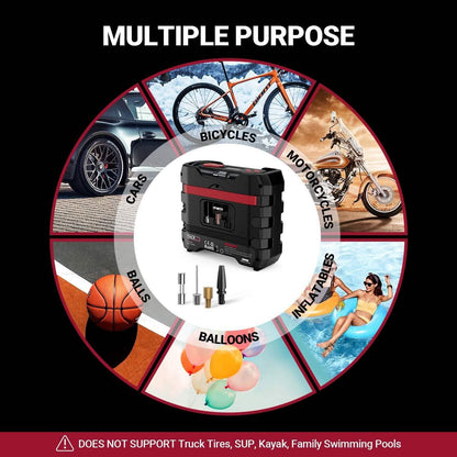 TACKLIFE Car Tire Inflator 12V DC Portable Air Compressor with 3 LED Lights