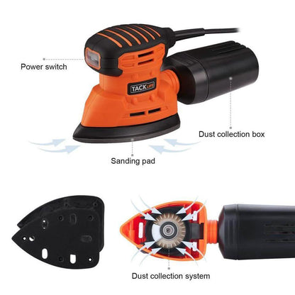 Tacklife Classic Mouse Detail Sander With 12 Pieces Sandpapers