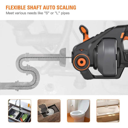 TACKLIFE Drain Snake 25Ft Automatic Cordless Drain Clog Remover
