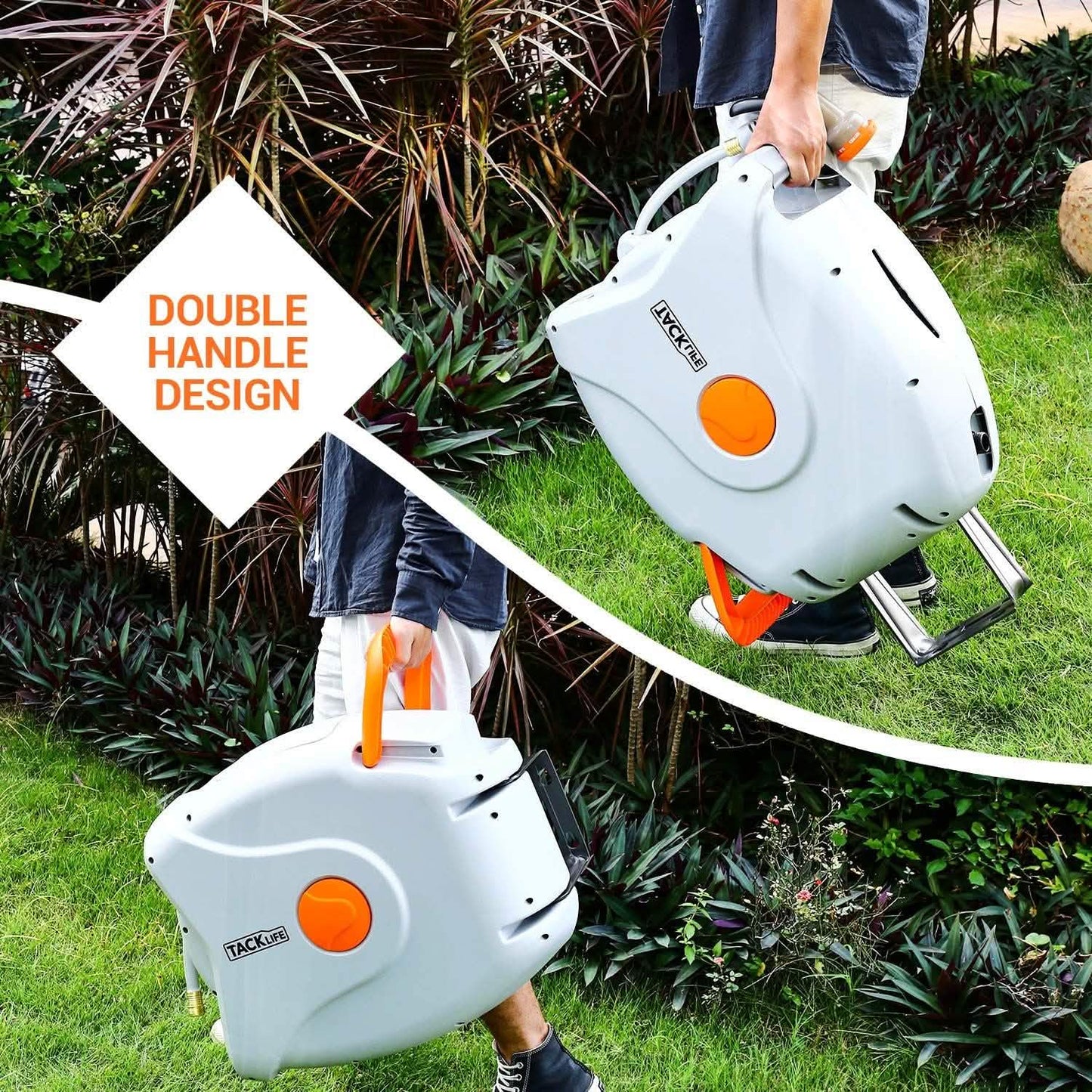 TACKLIFE Garden Retractable Hose Reel 82+8 FT 5/8'' Wall Mounted