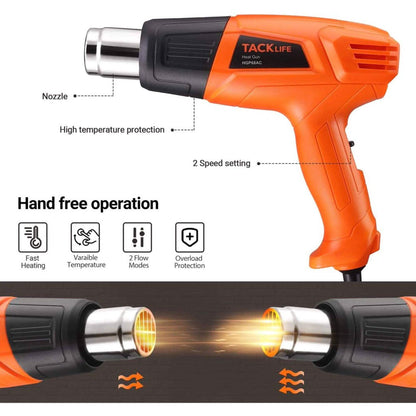 TACKLIFE Heat Gun 1500W 572°F~ 932°F Dual Temperature Hot Air Gun Kit