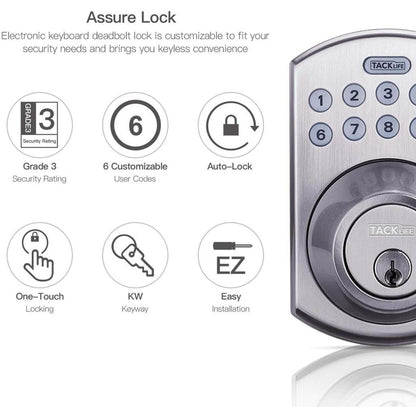 TACKLIFE Keypad Electronic Deadbolt Door Lock, Keyless Entry Door Lock With 1-Touch Motorized Auto-Locking