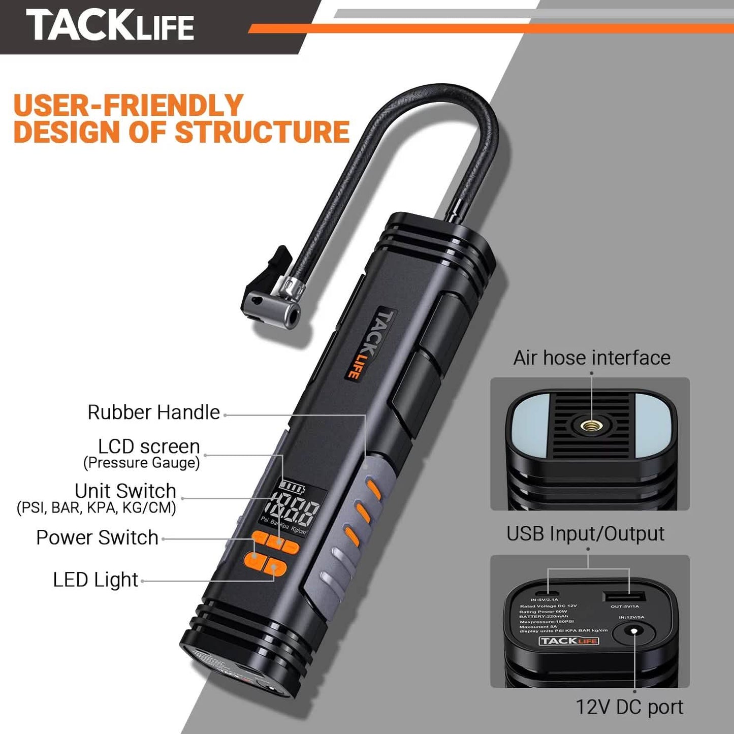 Tacklife X1 Rechargeable Cordless Tire Inflator