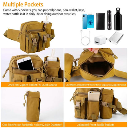 Tactical Waist Bag Utility Pouch Belt Bag with Water Bottle Pouch