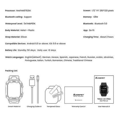 TANK M1 PRO Smart Watch 1.72 inch Smartwatch Fitness Watch