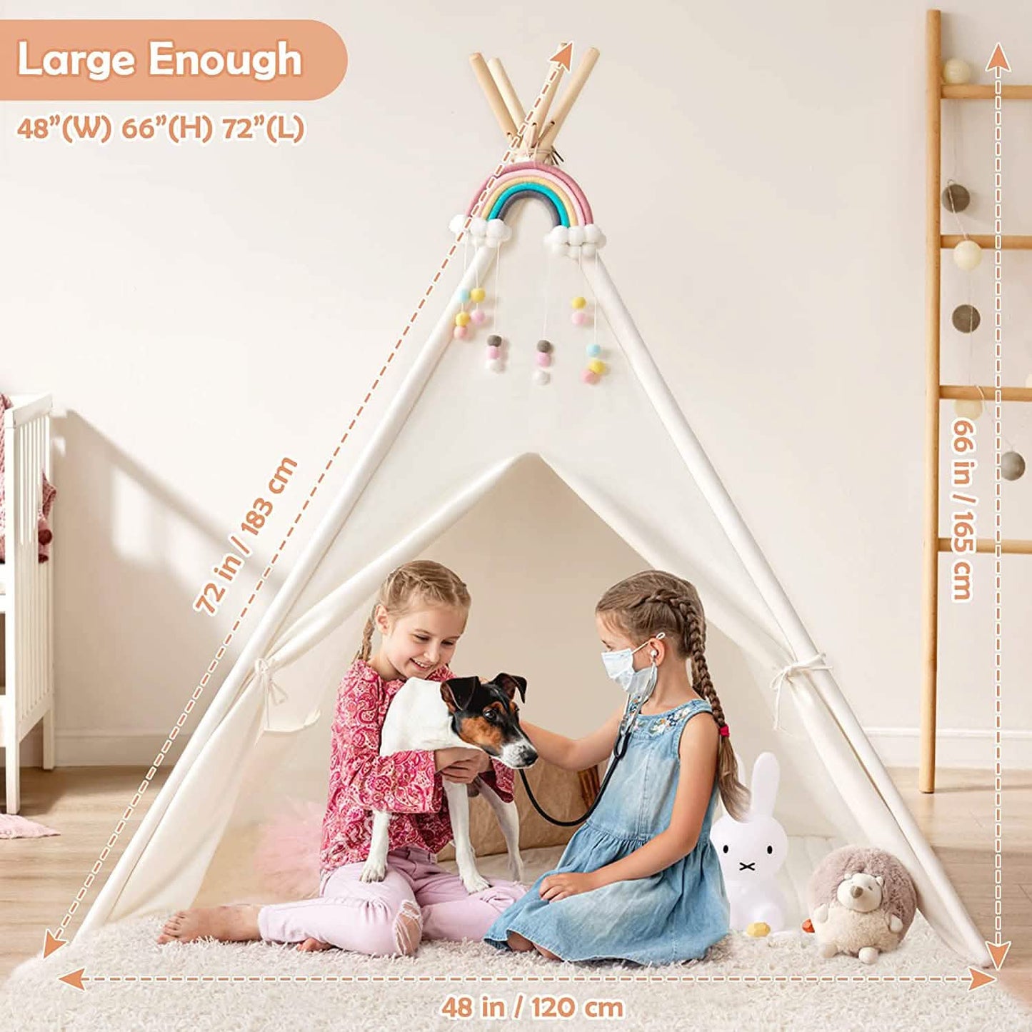 Teepee Tent for Kids - Play Tent Indoor Outdoor Cotton Canvas