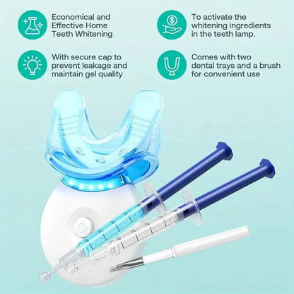 Teeth Whitening Gel Kit with 6 Teeth Cleaning Gel + 2 Dental Trays + Cleaning Led Light
