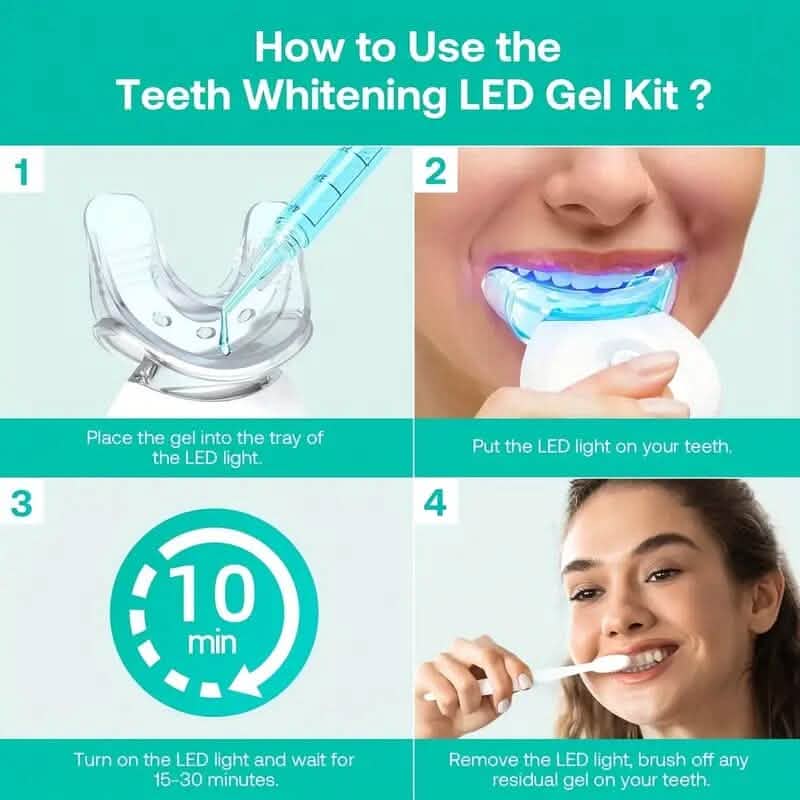 Teeth Whitening Gel Kit with 6 Teeth Cleaning Gel + 2 Dental Trays + Cleaning Led Light