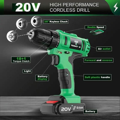 Tegatok 20V Cordless Drill Set
