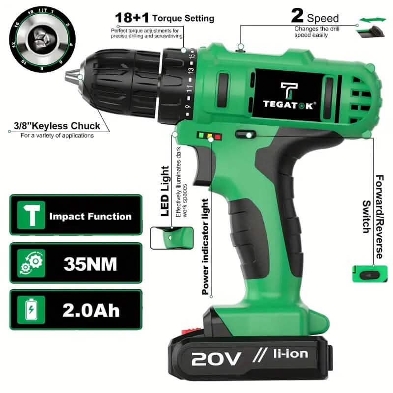 Tegatok 20V Cordless Drill Set
