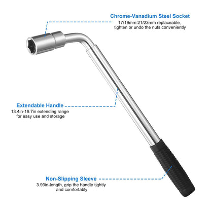 Telescoping Lug Wrench Extendable Tire Wheel Nut with CR-V Sockets