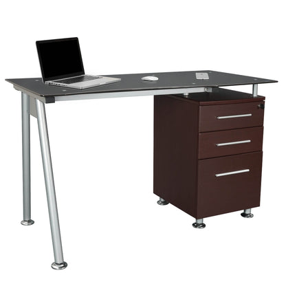 Tempered Glass Top Computer Desk with Storage