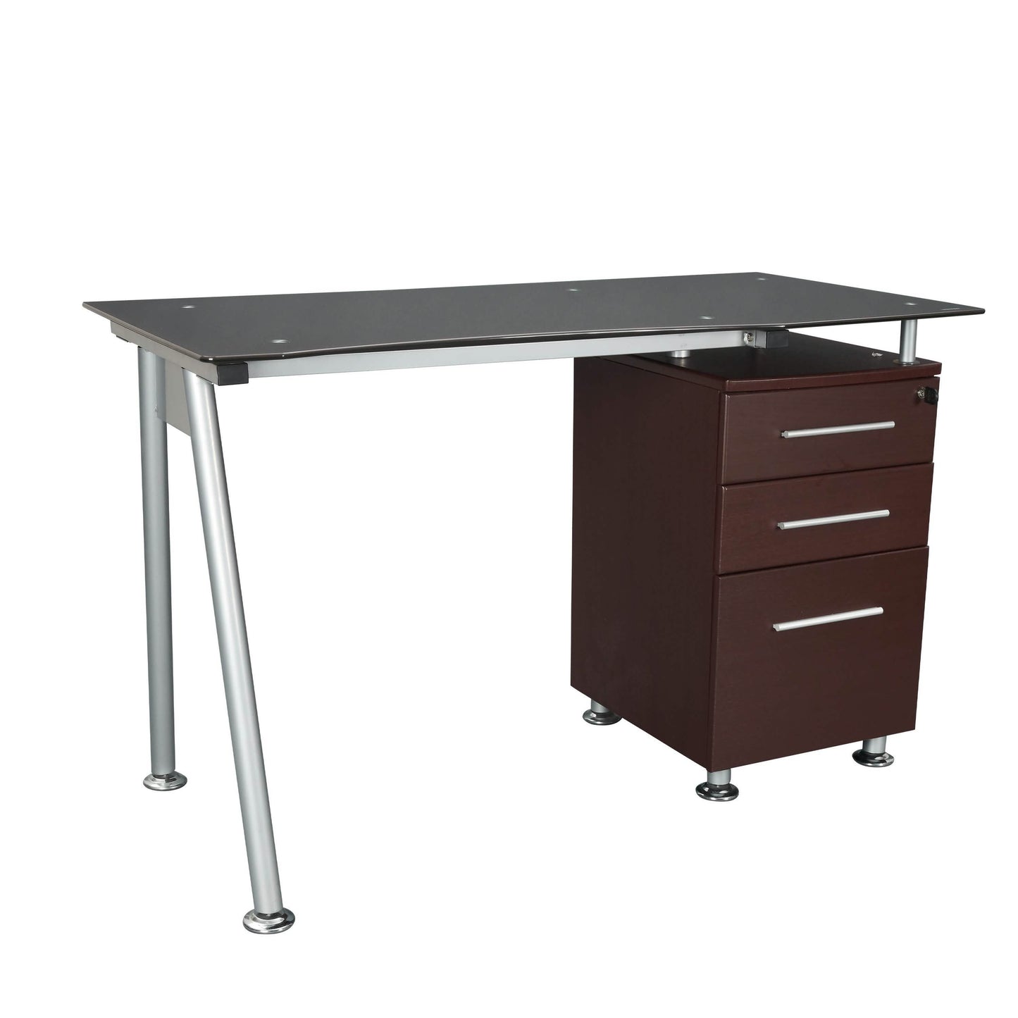 Tempered Glass Top Computer Desk with Storage