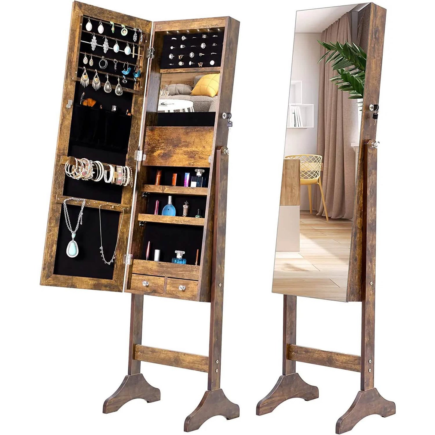 Tesmula Fashion Simple Jewelry Storage Mirror Cabinet With LED Lights