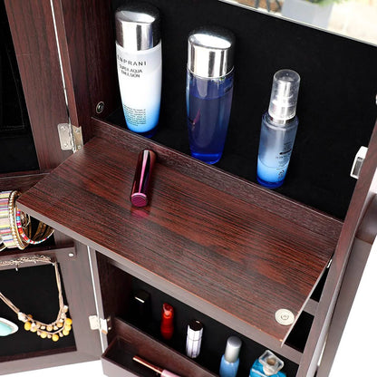 Tesmula Fashion Simple Jewelry Storage Mirror Cabinet With LED Lights