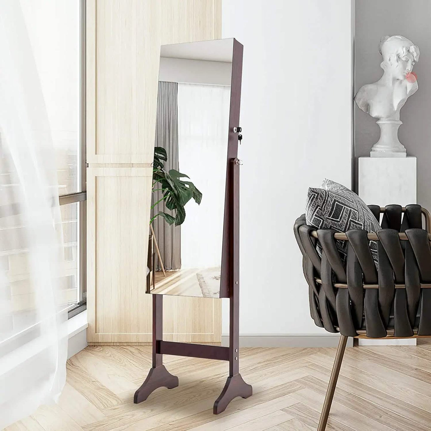 Tesmula Fashion Simple Jewelry Storage Mirror Cabinet With LED Lights