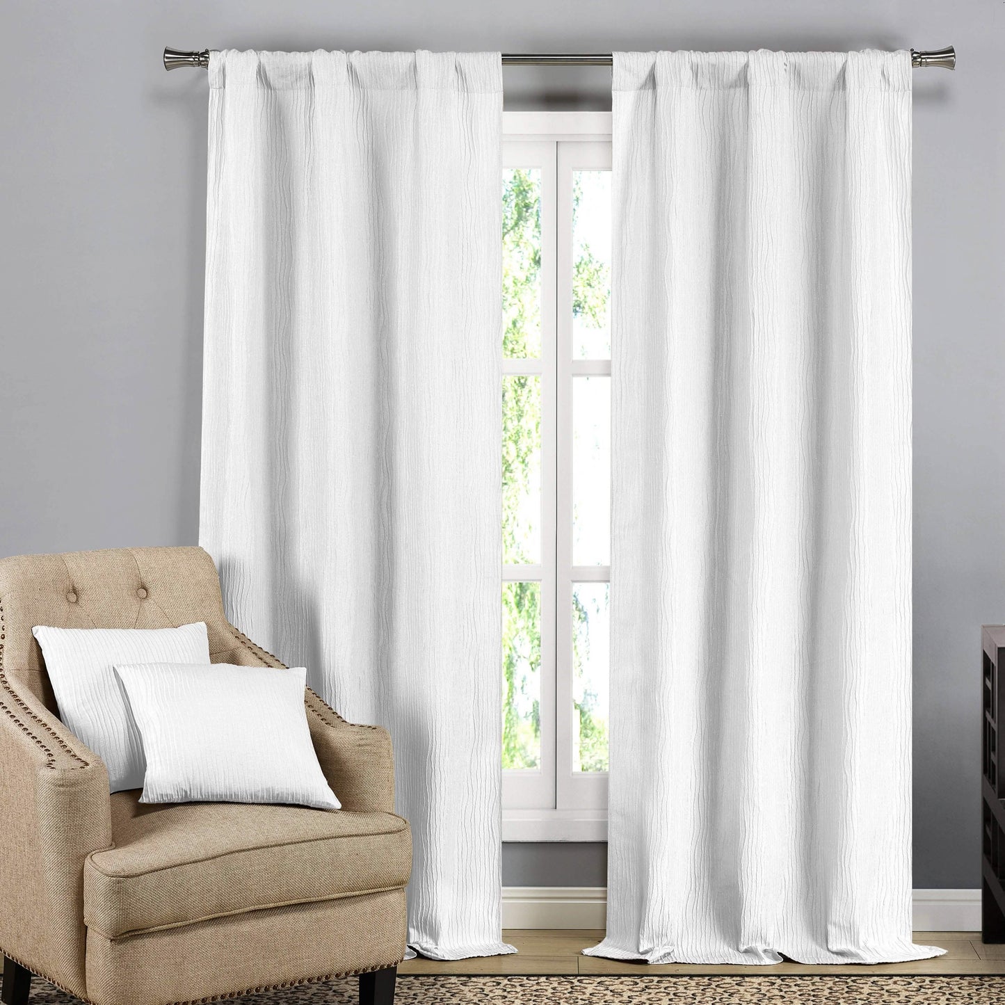 Textured Window Curtain Pair Panel with Matching Dec Pillows Set