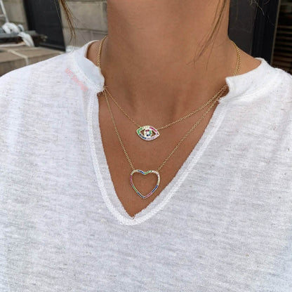 Thin Open Heart Rainbow Necklace