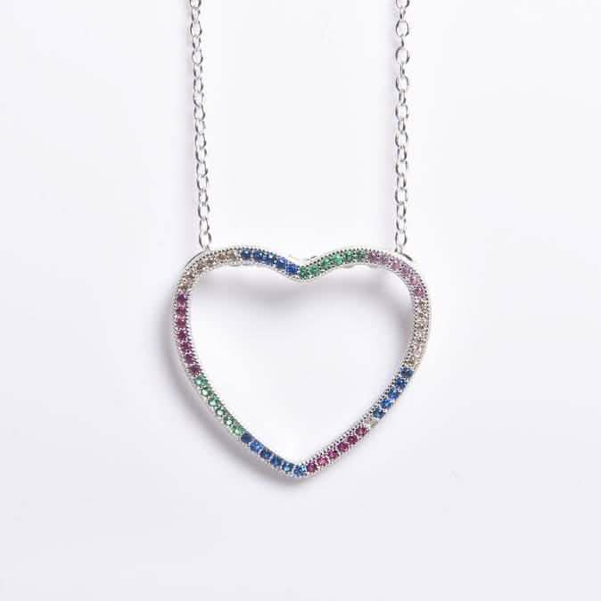 Thin Open Heart Rainbow Necklace