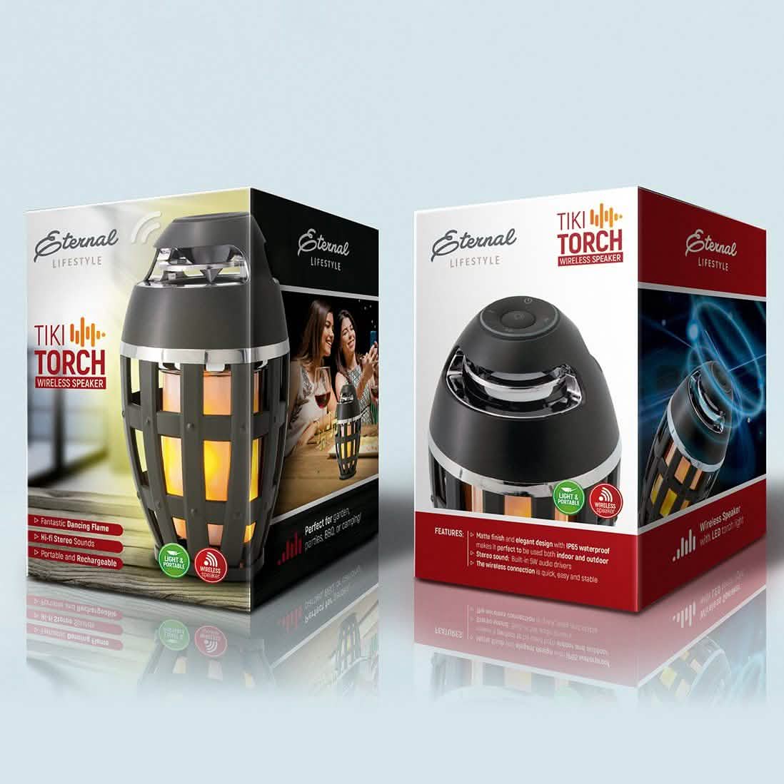 Tiki Torch Wireless Portable Stereo Speaker and Flame Table Lamp