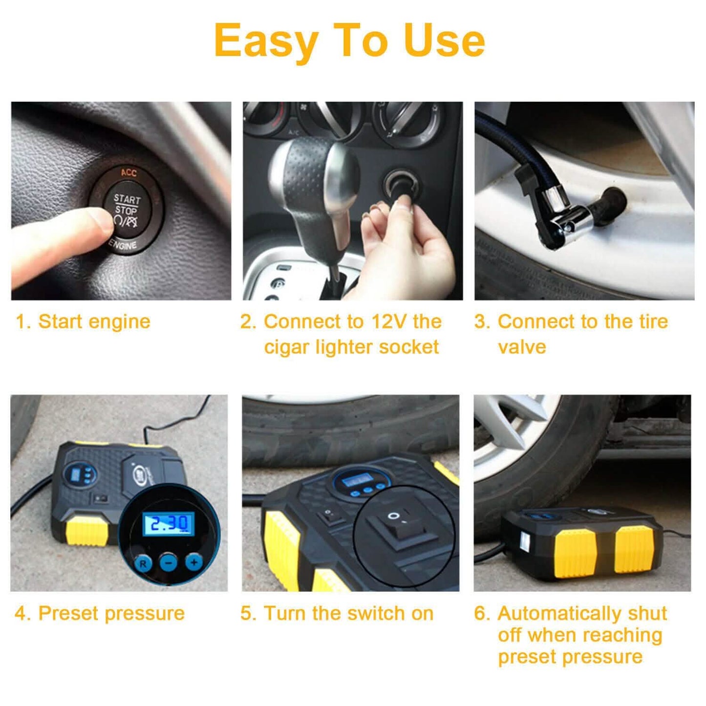Tire Inflator 12V DC 120W 150PSI with LCD Electric Air Compressor
