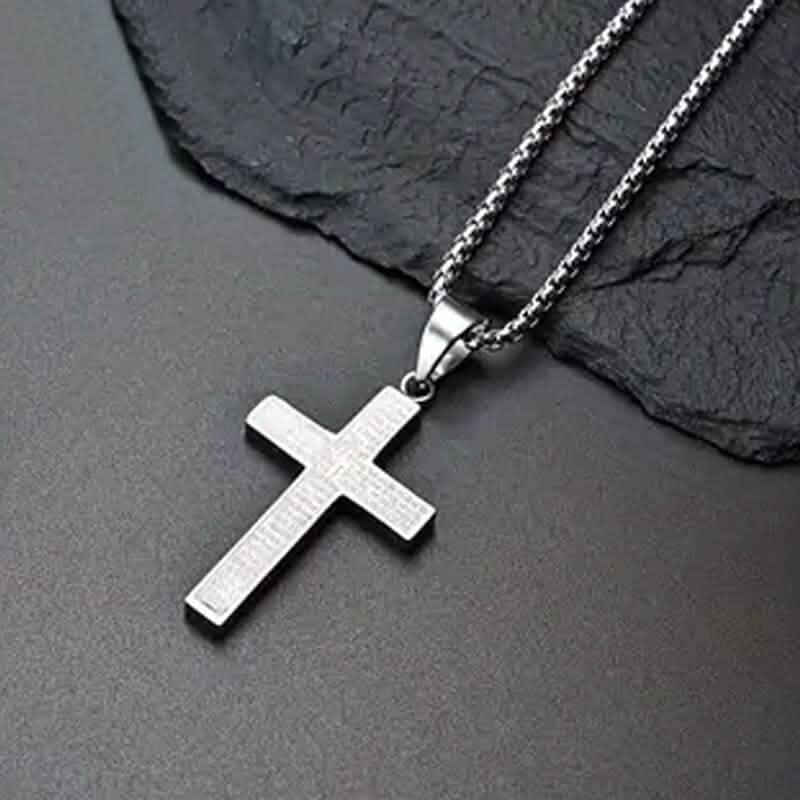 Titanium Steel Cross Prayer Pendant Necklace