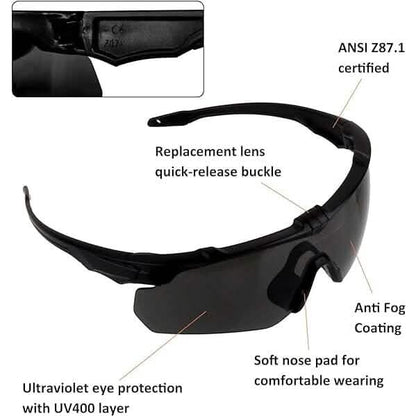 ToopMount Tactical Eyewear Anti Fog, ANSI Z87.1 Shooting Glasses with 3 Interchangeable Lens (Refurbished)