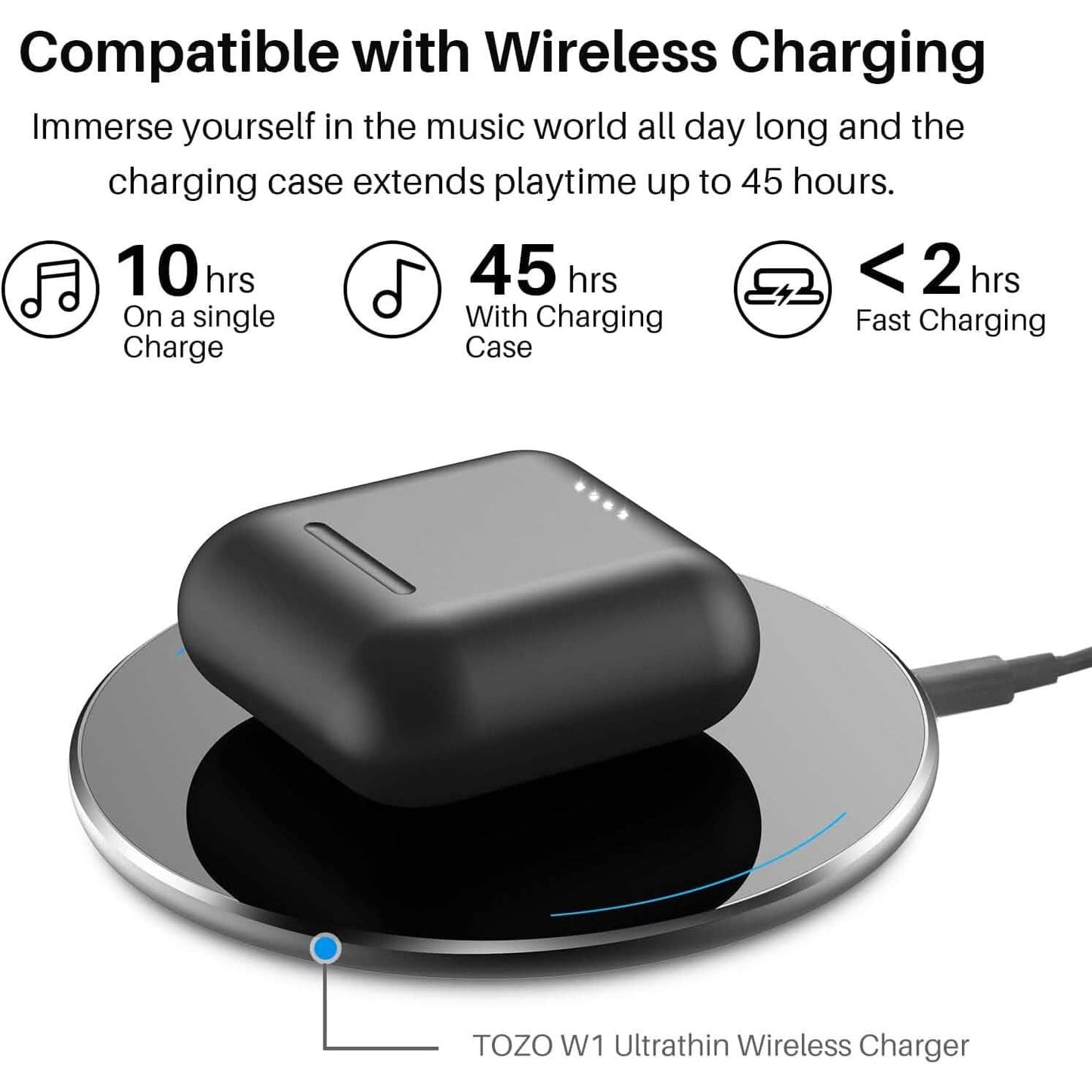 TOZO T6 True Wireless Earbuds Bluetooth 5.3 Headphones Touch Control with Wireless Charging Case (Refurbished)