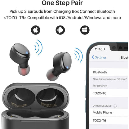 TOZO T6 True Wireless Earbuds Bluetooth 5.3 Headphones Touch Control with Wireless Charging Case (Refurbished)