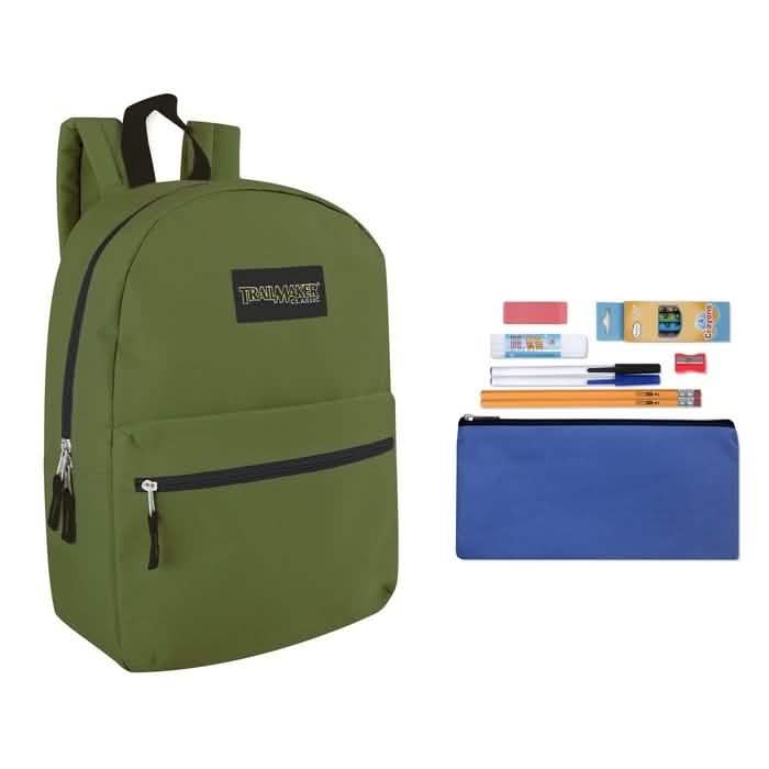 Trailmaker Classic 17 Inch Backpack + 12 Piece School Supply Kit