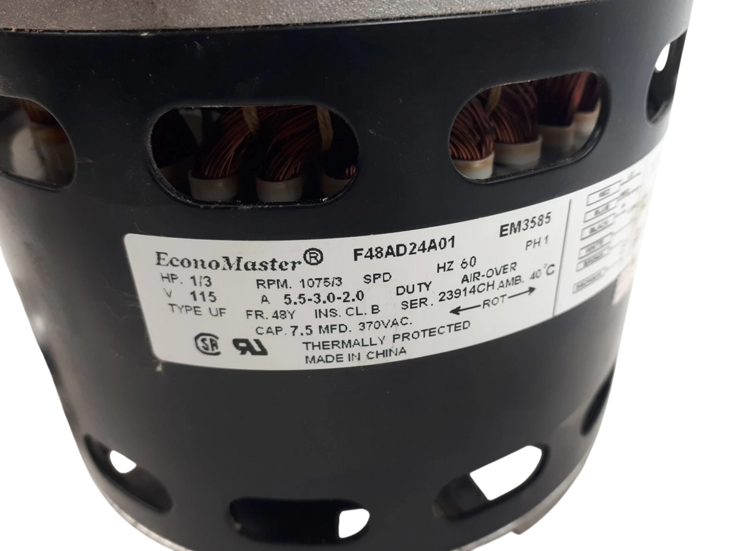 F48AD24A01 EconoMaster 3-Speed Furnace BLOWER MOTOR 1/3 HP 115 Volt EM3585