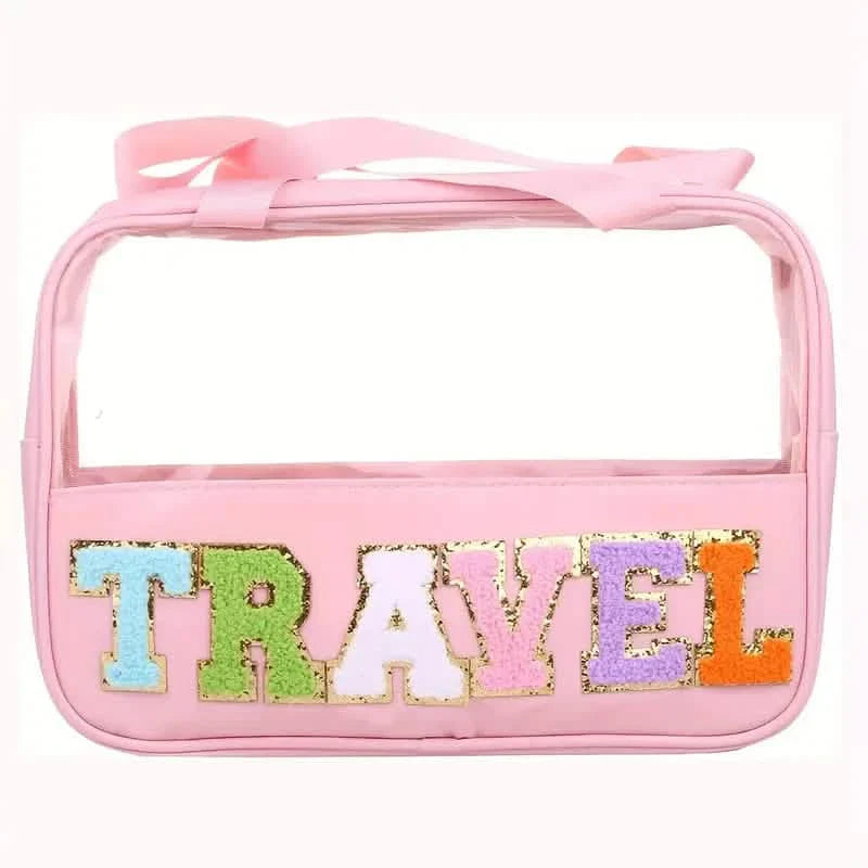 Transparent Letter Pattern Makeup Bag with Handle