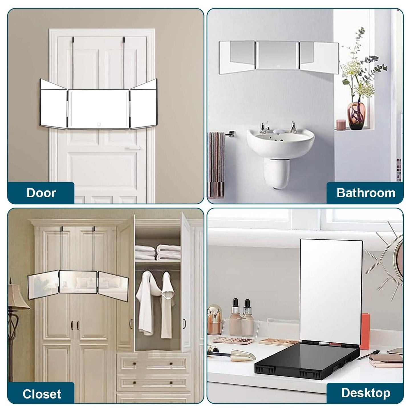 Tri-Fold Mirror with Telescopic Hanger
