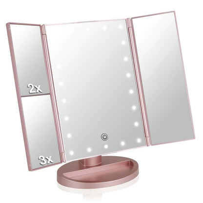 Tri-fold Vanity Makeup LED USB Touch Screen 10X Magnifing Mirror
