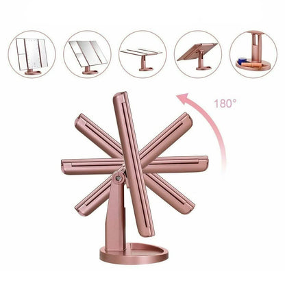 Tri-fold Vanity Makeup LED USB Touch Screen 10X Magnifing Mirror