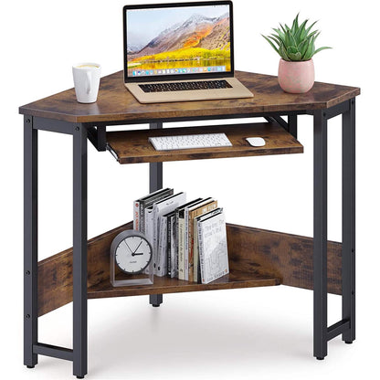 Triangle Computer Desk, Smooth Keyboard Tray& Storage Shelves