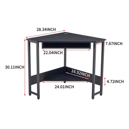 Triangle Computer Desk, Smooth Keyboard Tray& Storage Shelves