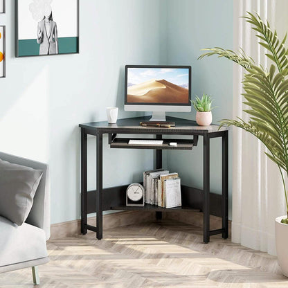 Triangle Computer Desk, Smooth Keyboard Tray& Storage Shelves