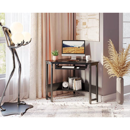 Triangle Computer Desk, Smooth Keyboard Tray& Storage Shelves