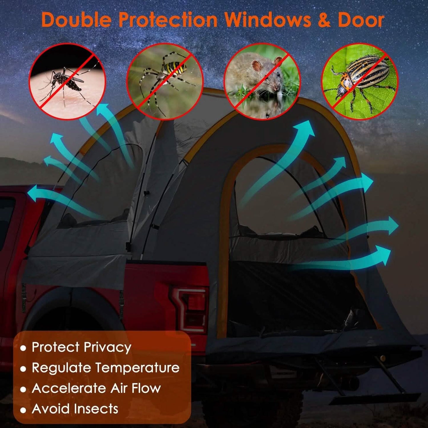 Truck Bed Tent Waterproof Windproof Pickup Truck Tent with Carry Bag