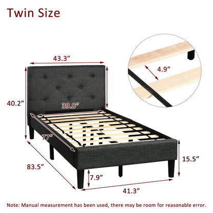 Tufted Platform Bed, Twin Size Button Upholstered Platform Bed
