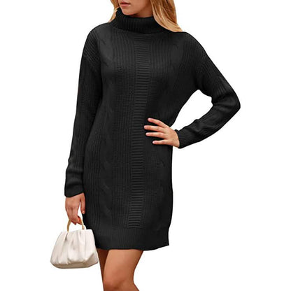 Turtleneck Pullover Sweaters Casual Long Sleeve Plain Winter Knit Sweater Dress